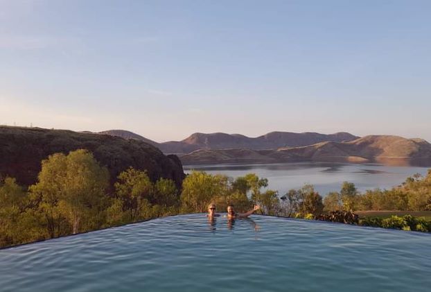 Kate and Kevin the the infinity pool in Lake argyle. The Ultimate Western Australia Itinerary - The Best Western Australia road-trip Happy Irish Wanderers