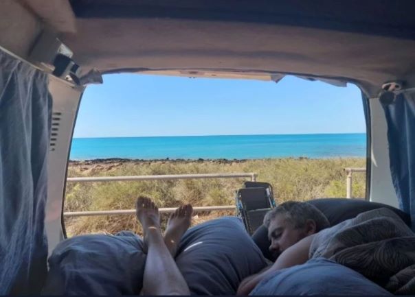 Snoozing in our van. The Ultimate Western Australia Itinerary - The Best Western Australia road-trip Happy Irish Wanderers