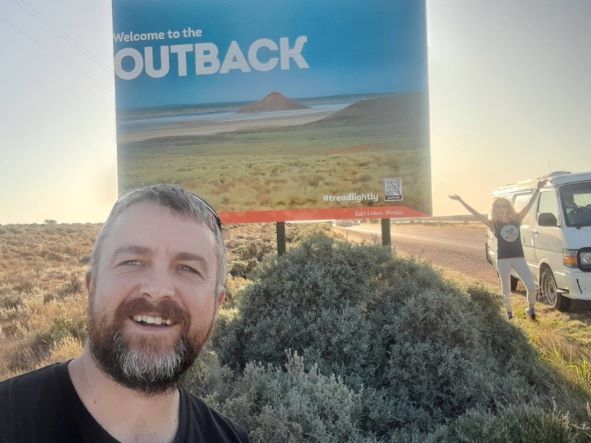 Happy Irish Wanderers at the Outback sign! The Outback Road-Trip - Adelaide to Uluru Happy Irish Wanderers