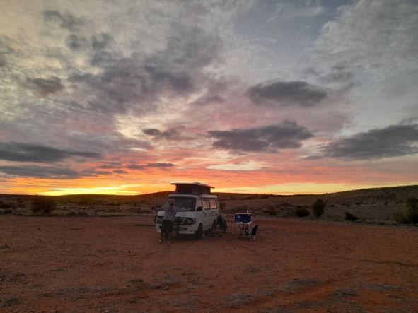 camped at sunset in The Outback Road-Trip - Adelaide to Uluru Happy Irish Wanderers