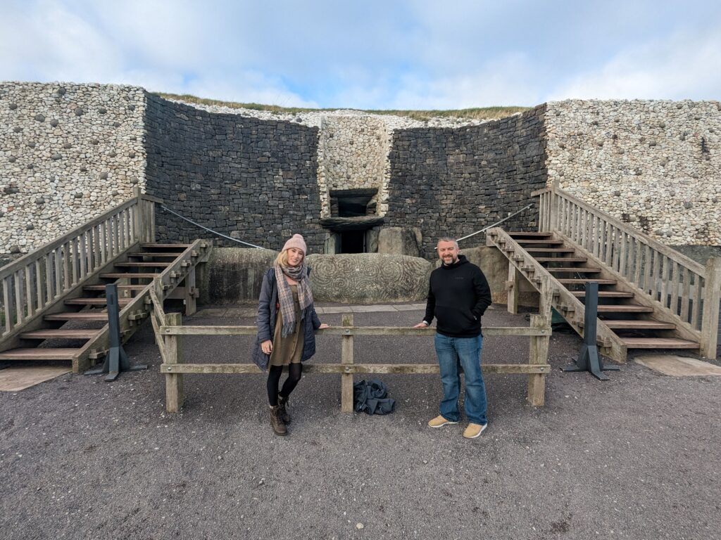 Happy Irish Wanderers at the entrance of Newgrange Ireland