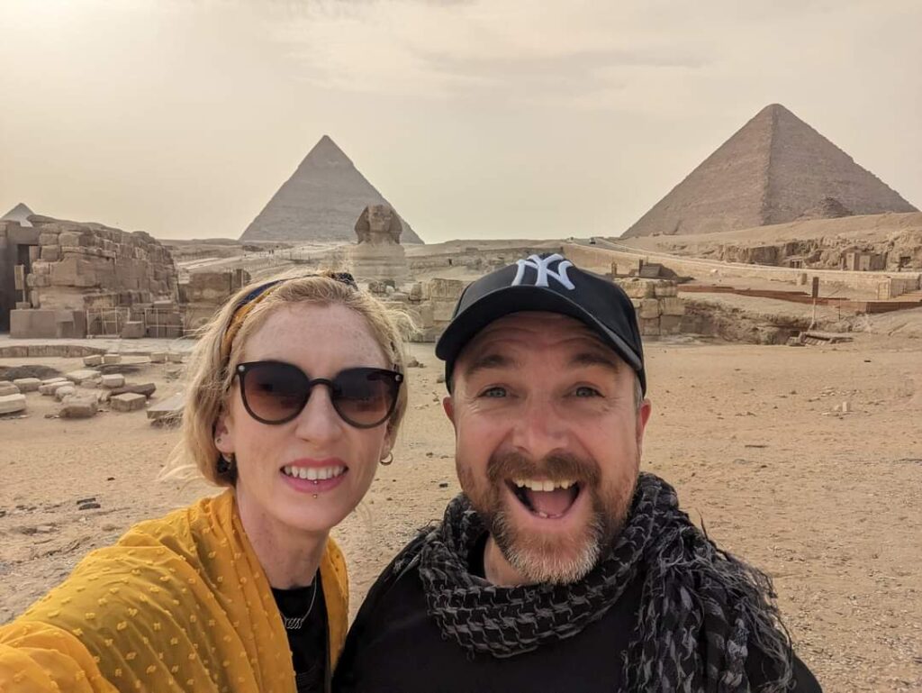 Free tips to save Money - Happy Irish Wanderers at The Great Pyramids of Giza