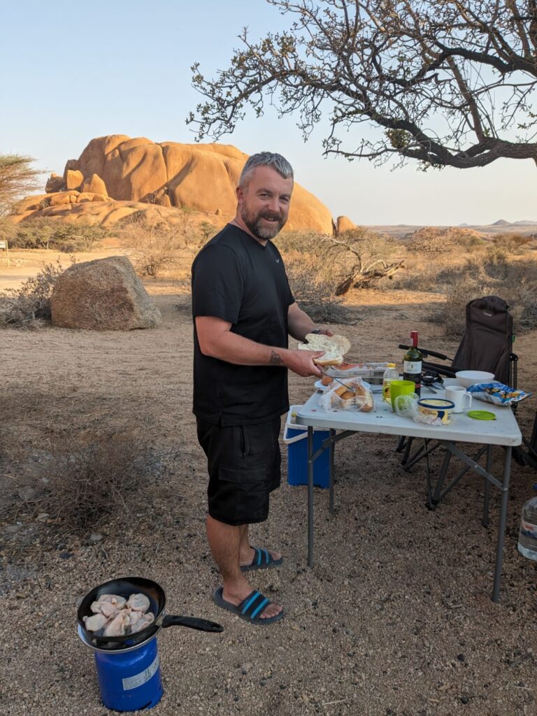 Kevin from Happy Irish Wanderers camping in Namibia