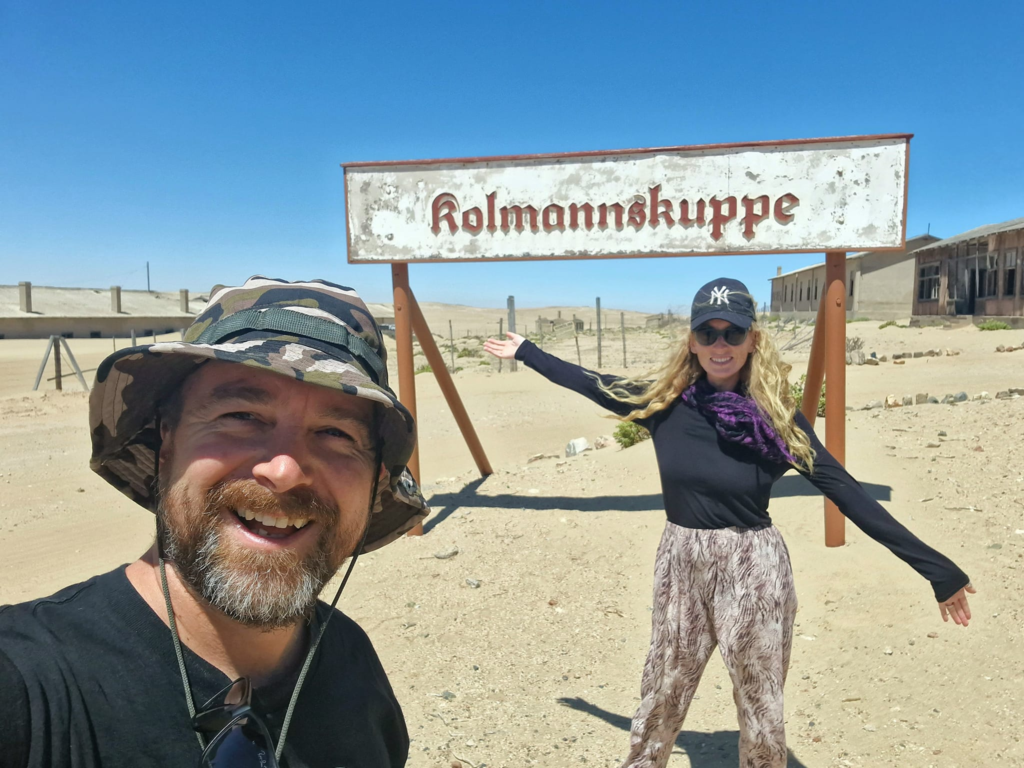 Kolmanskop sign Namibia - Happy Irish Wanderers