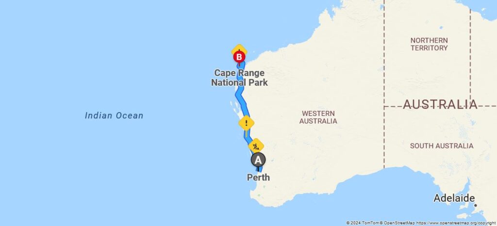 Perth to Ningaloo Map