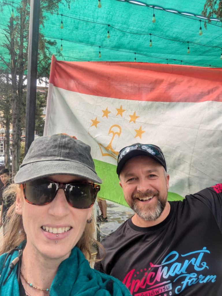 Tajiki flag Samarkand to Panjakent Border Crossing Happy Irish Wanderers