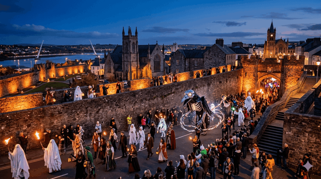 Derry city walls on Halaloween festival 