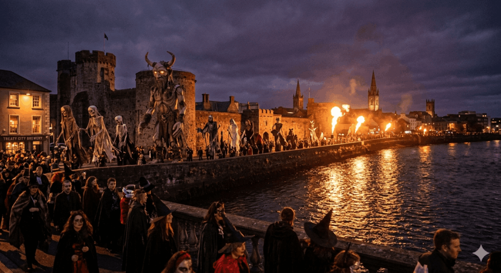 Limerick at Halloween festivals along the river Shannon and King John's Castle