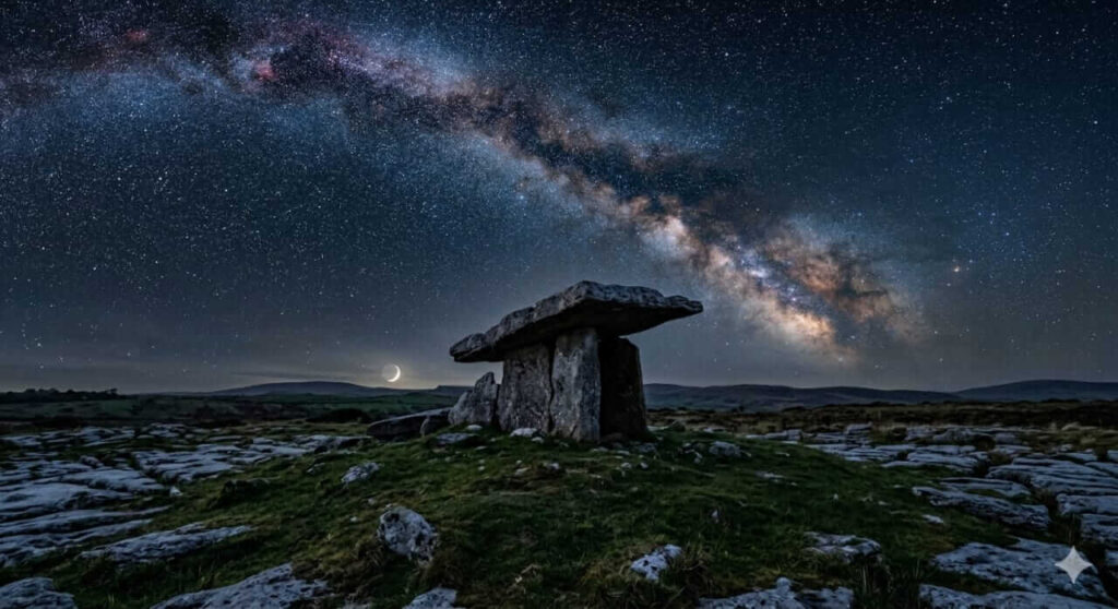 Stargazing in Ireland - Poulnabrome Dolmen Clare Northern Lights & Milky Way